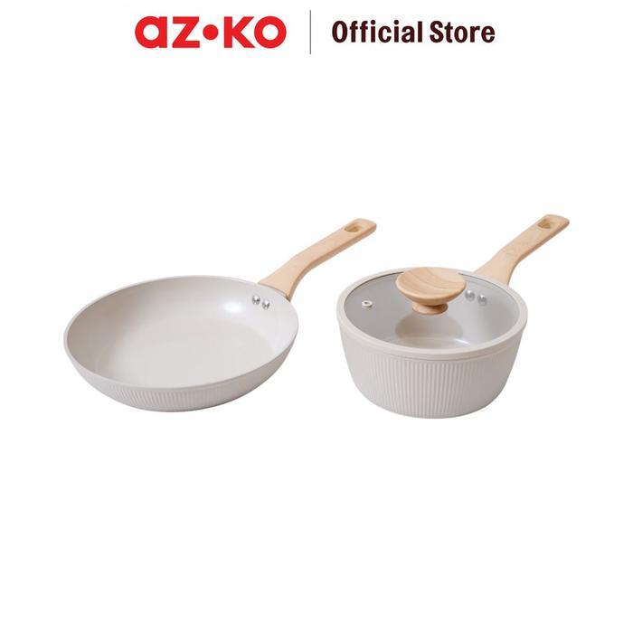 Azko Culinart Set 2 Pcs Wajan Penggorengan & Panci Saucepan - Abu-Abu Cookware Set Wajan Saucepan