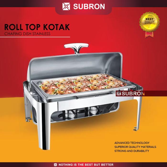 Subron Roll Top 9L Kaca Chafer Chafing Dish Stainless Wadah Prasmanan