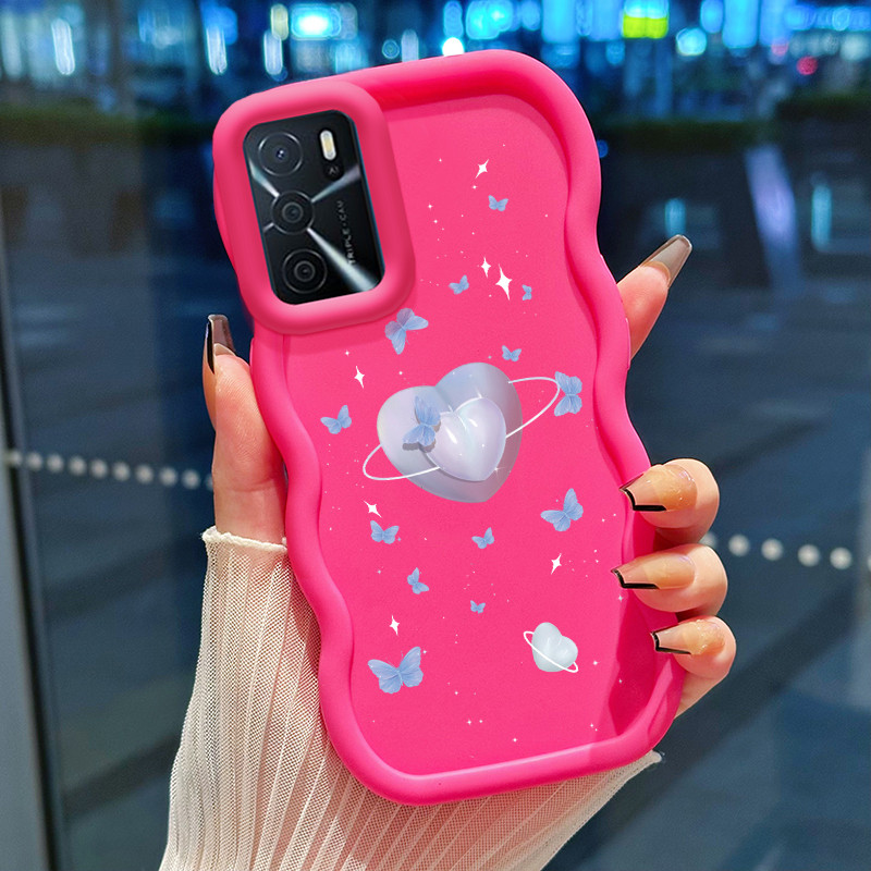Casing Hp Untuk OPPO A16 A16s A54s Case Hati Persik Cesing Polos Kasing Macaron gelombang Kesing Sil