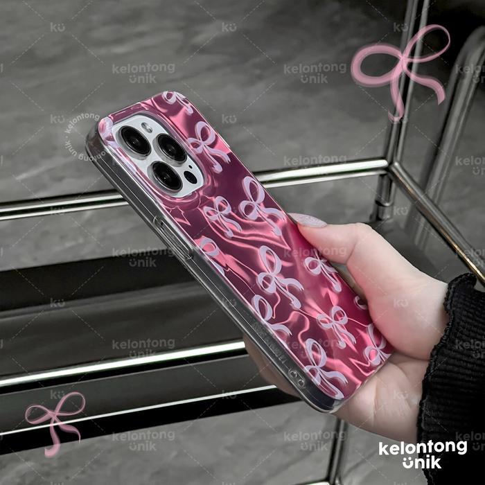 Ketubruk_ Kelontong Unik Pink Coquette Ribbon Holographic Case - Hardcase/ Casing Hp For Iphone X Xs
