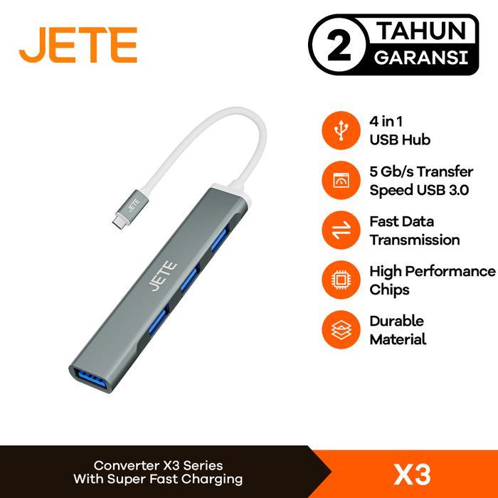 USB Hub Type C 4in1 JETE X3 Conveter - Konverter USB Hub Garansi Resmi