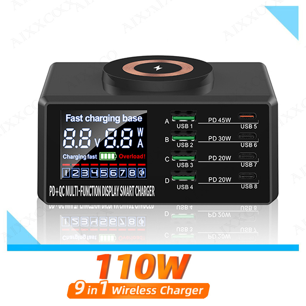 . 110W Led Usb Charger Qi Wireless Charger4 Usb A Quick Charge4 Usb C -