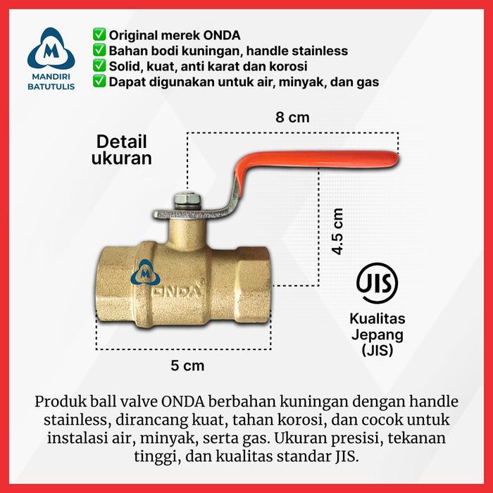 Stop Keran Kuningan ONDA - Stop Kran 1/2" Engkol - Ballvalve Kuningan - Kran Katup Kuningan Ball
