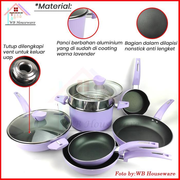 Panci set supra 9pcs cookware set renatta moelek / wajan set anti lengket chef renata lavender Alat
