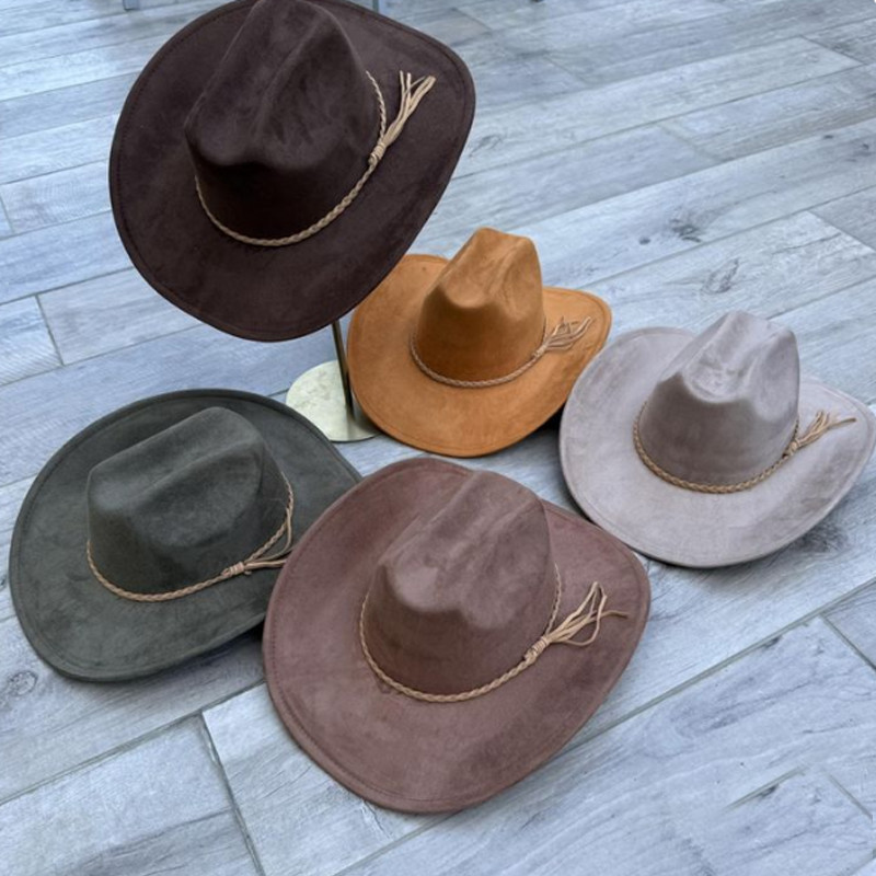 Vegan suede cowboy hat jazz panama hat unisex women's hat wide brim cowboy hat women's hat cowboy