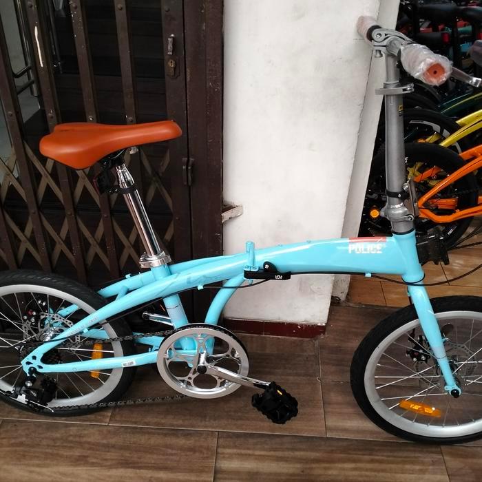 sepeda lipat element police milan 20 inch - Biru Muda