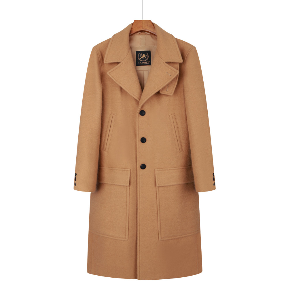 . Trench Long Wool Coat Men'S Double Breasted Thickened Liner Neck -