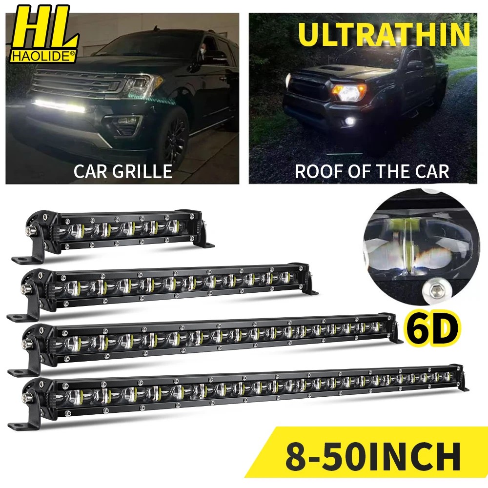 HAOLIDE 6D 7inch 14inch 20inch 26inch 38inch 50inch 1 Row Utral Slim Led Light Bar Driving Light