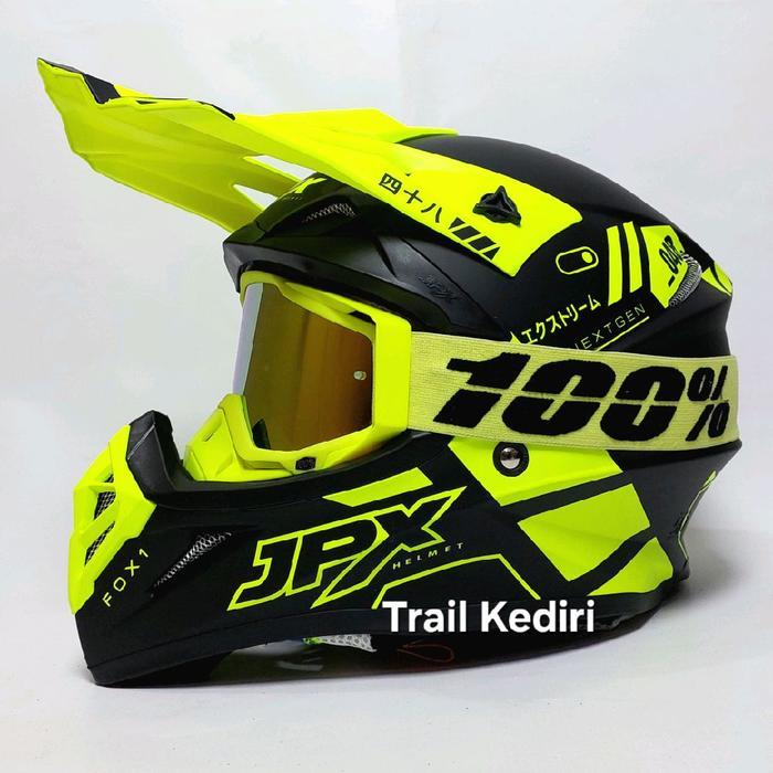 JPX FOX1 X48 BLACK YELLOW DOP CROSS HELM TRAIL GOOGLE