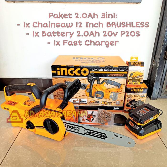 CORDLESS CHAINSAW 12" BRUSHLESS INGCO CGSLI20128 MESIN GERGAJI P20S