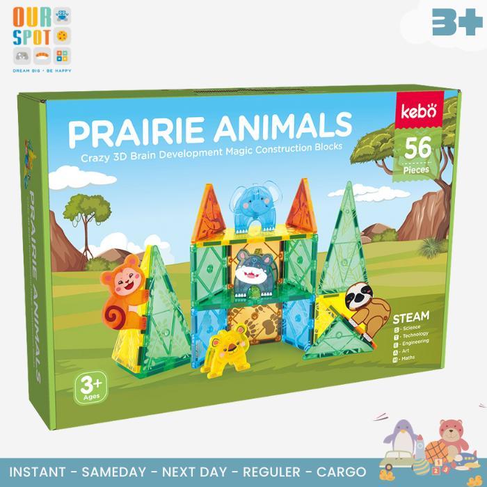 Magnetic tiles Prairie Animals 56 pcs - KEBO - Mainan Edukasi