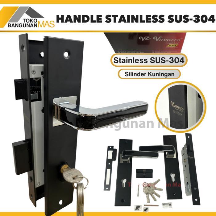 HANDLE PINTU RUMAH STAINLESS BLACK DOFF Virenzzo SUS-304 Kunci Pintu Rumah Stainless SUS-304