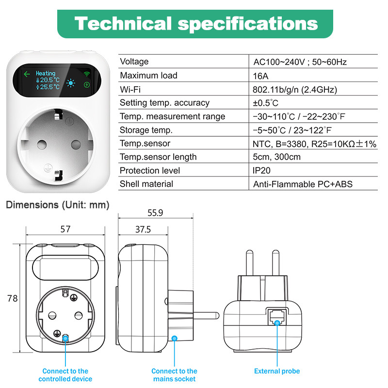 WiFi Socket Thermostat Tuya Smart Outlet Plug Smart Wifi Socket Controller Temperature Controller
