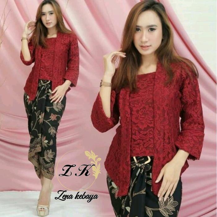groceria Setelan Dan Atasan Kebaya Wisuda Kebaya Kutubaru Brokat Motif Bunga Rok Lilit Batik Katun