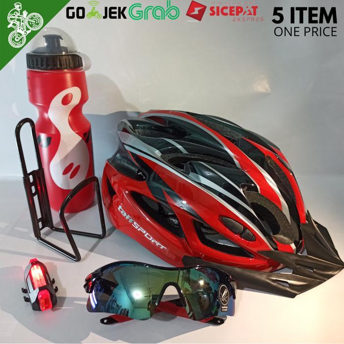 PAKET KOMPLIT Helm Sepeda+Kacamata Sepeda+Lampu Sepeda +Botol Minum