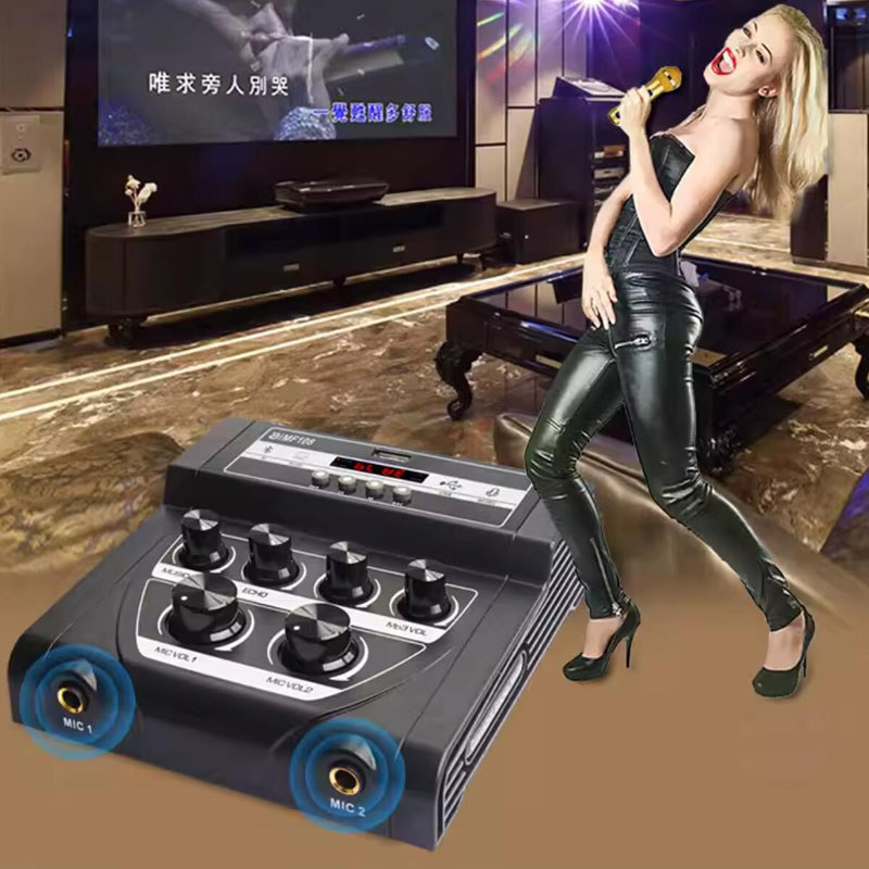 MINI KARAOKE MIXER WITH DUAL MICROPHONE, INDEPENDENT MIX ADJUSTMENT, USB & BLUETOOTH AUDIO RECEIVER,