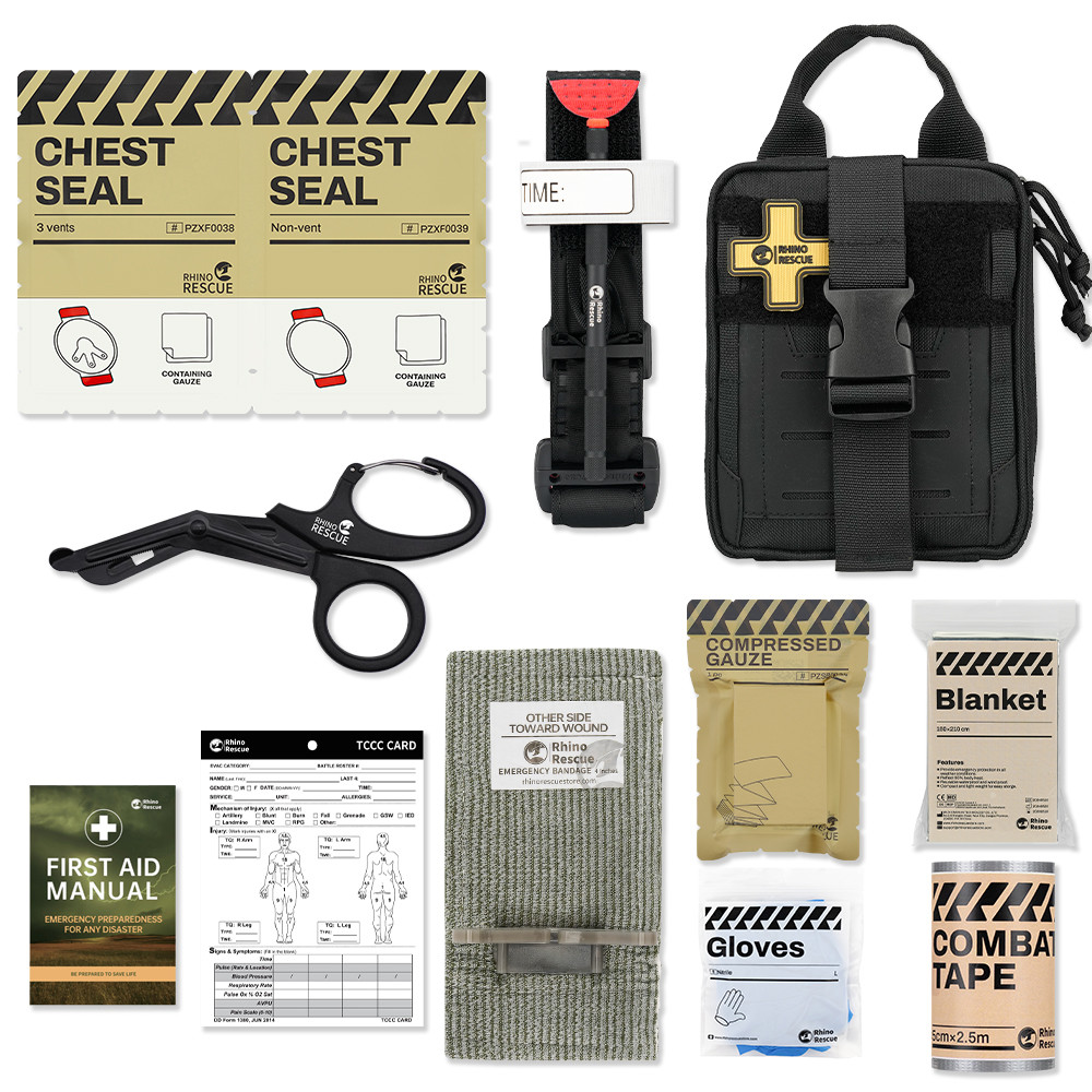 RHINO RESCUE EDC IFAK Survival Trauma Kit Molle Tactical Pouch With Metal Tourniquets,Bandage,Chest