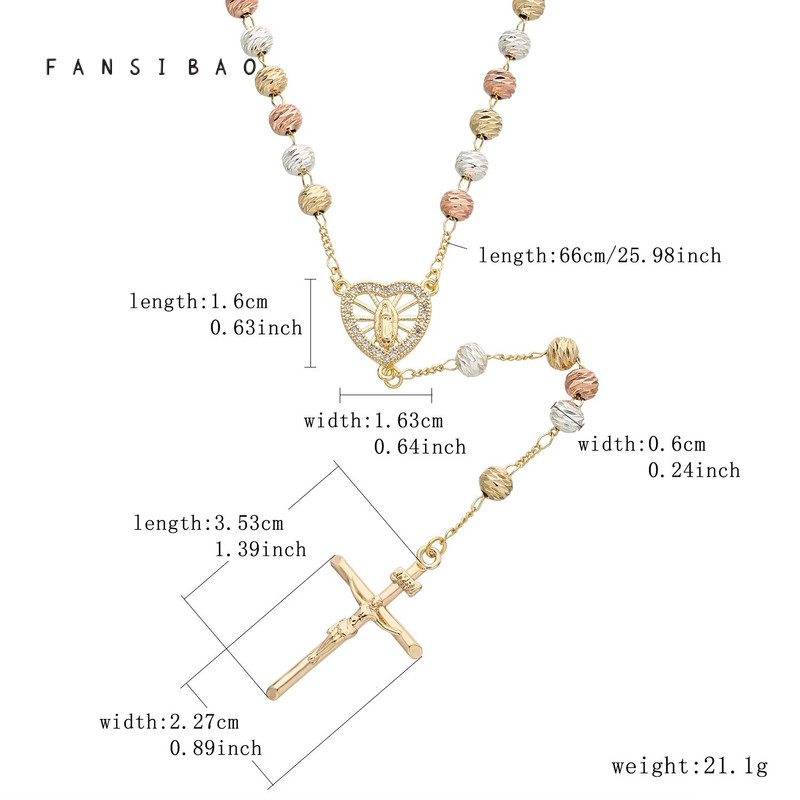 FanSibao tricolor diagonal prayer beads cross Virgin Mary pendant necklace copper necklace ladies