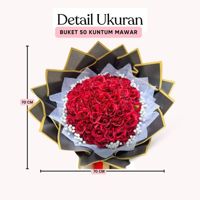 TERBARU MEGA ROSE ARTIFICIAL BOUQUET - Buket Bunga Mawar Artificial 50 Kuntum Tangkai Large Size