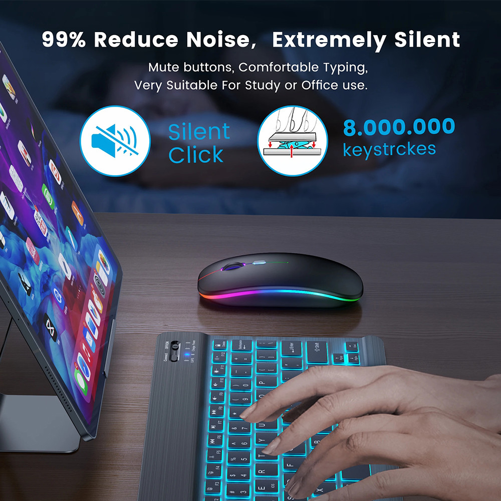 KEBIDUMEI Mini Bluetooth Keyboard Wireless RGB Backlit Keyboard Rechargeable Silent Keyboard Ultra