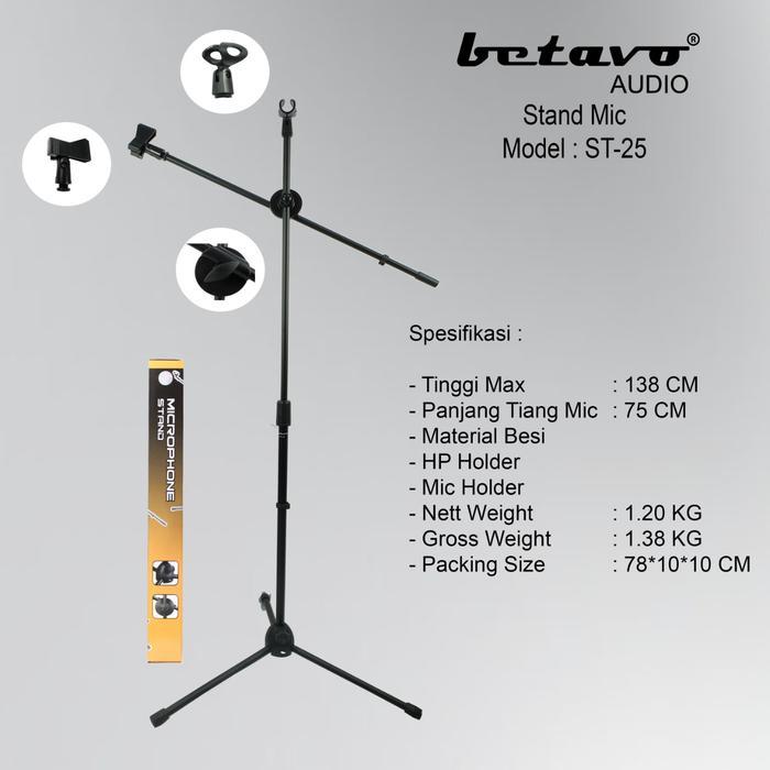 Professional Stand Mic Betavo Audio St-25 Kaki Tiga Mic Holder & Holder Jepit Mic Besi