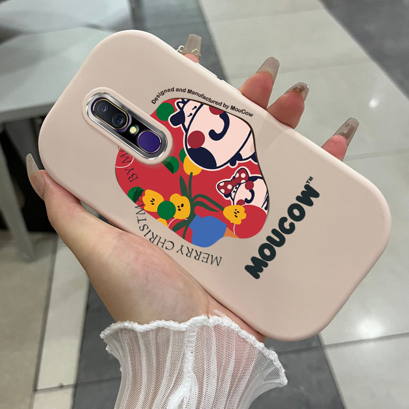 Casing Hp Untuk OPPO F11 F11 Pro A9 2019 A9x Case sapi perah dan bunga Kasing silikon Cesing Model B