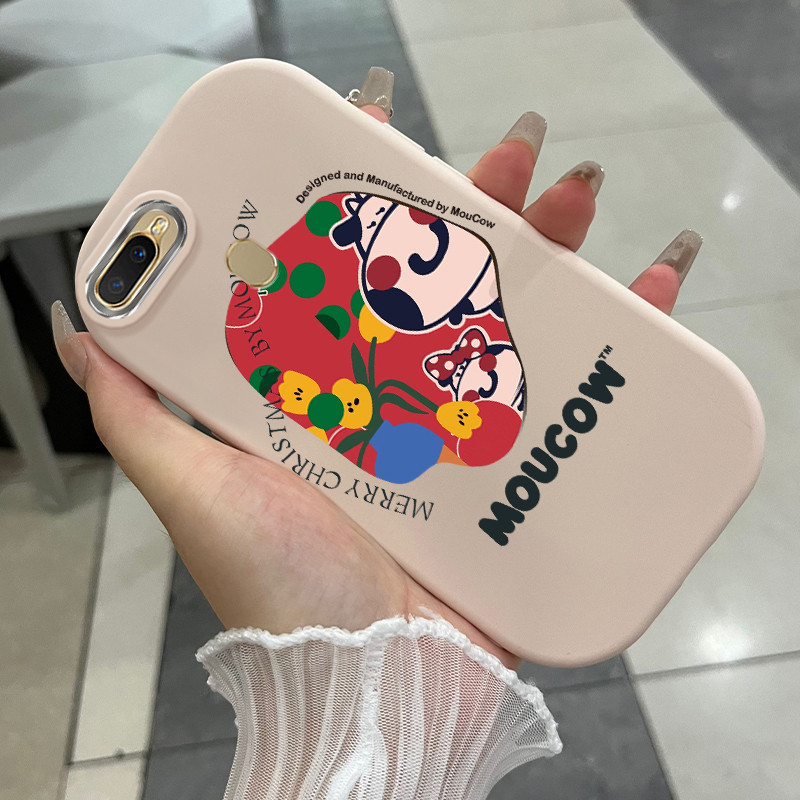 Casing Hp Untuk OPPO A7 A5s A12 A12s A11k Case sapi perah dan bunga Kasing silikon Cesing Model Bula