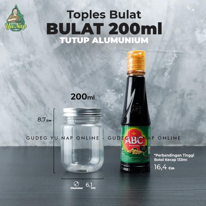 TOPLES JAR BULAT 200 ML TUTUP ALUMUNIUM - BOTOL TOPLES PLASTIK 200ML