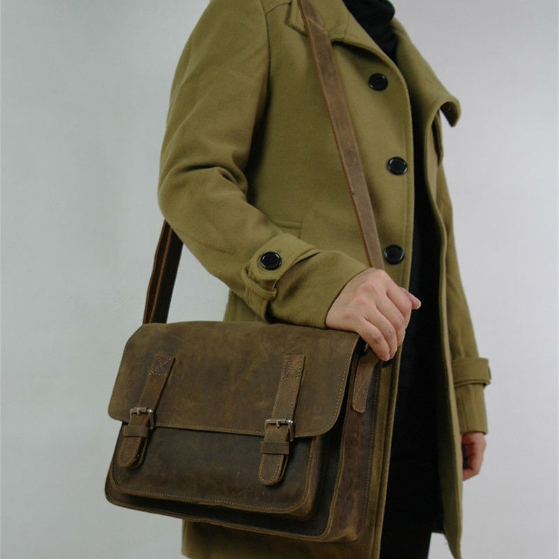 Vintage Crazy Horse Leather Men Shoulder Bag Crossbody Bag Men's Messenger Bag Genuine Leather Bag