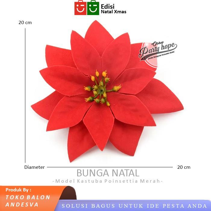 Bunga Kastuba Poinsettia Merah / Hiasan Natal Bunga Kastuba Poinsettia / Bunga Pohon Natal Kastuba
