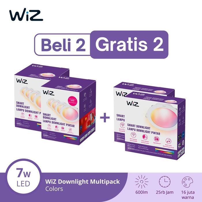 Sale Beli 2 Wiz Lampu Smart Led Multipack Downlight 7W Wifi Rgb Gratis 2 Wiz Lampu Smart Led