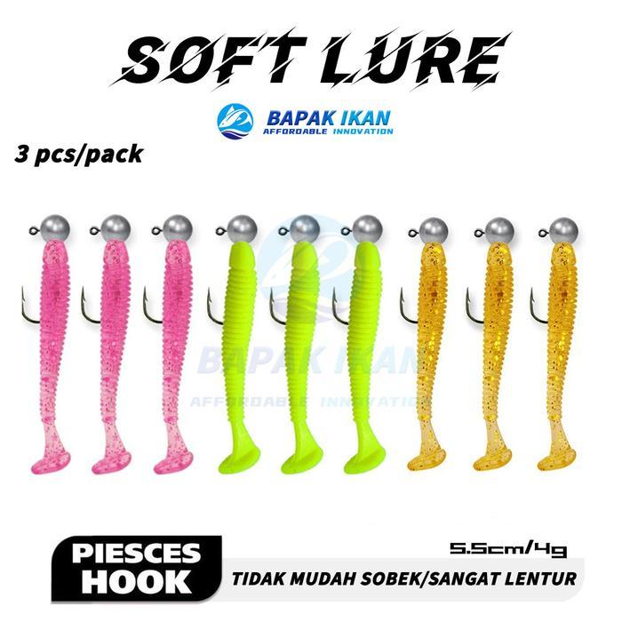 3 pcs/PackSoftlure Mirip Ikan Termasuk Jig Head 3,5gr Umpan Baby GT Kerapu Casting Ultralight