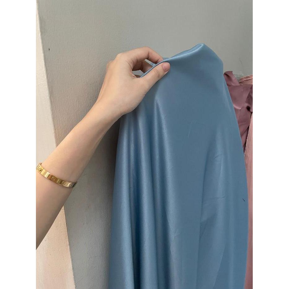 Bahan Kain Satin Polos velvet Premium Warna Blue Biru Denim