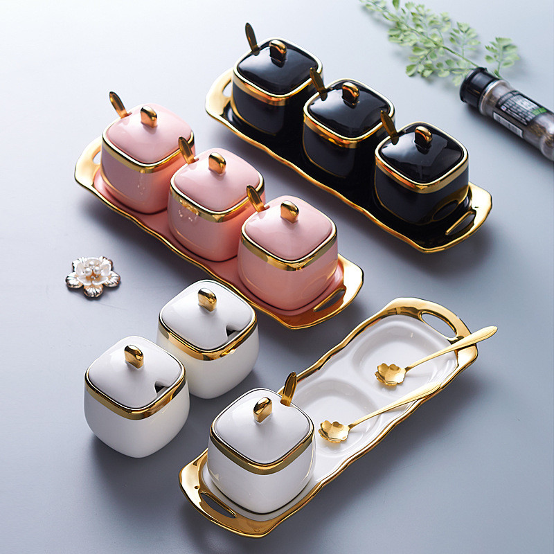 Ceramic seasoning jars, kitchen supplies, luxury seasoning jar set, household seasoning boxes,