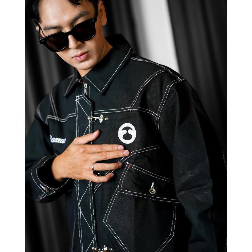 Bawwa Jaket Denim Raw Fireman Clasp Jet Black Beckman Series Jaket Fireman Clasp Jaket Trucker