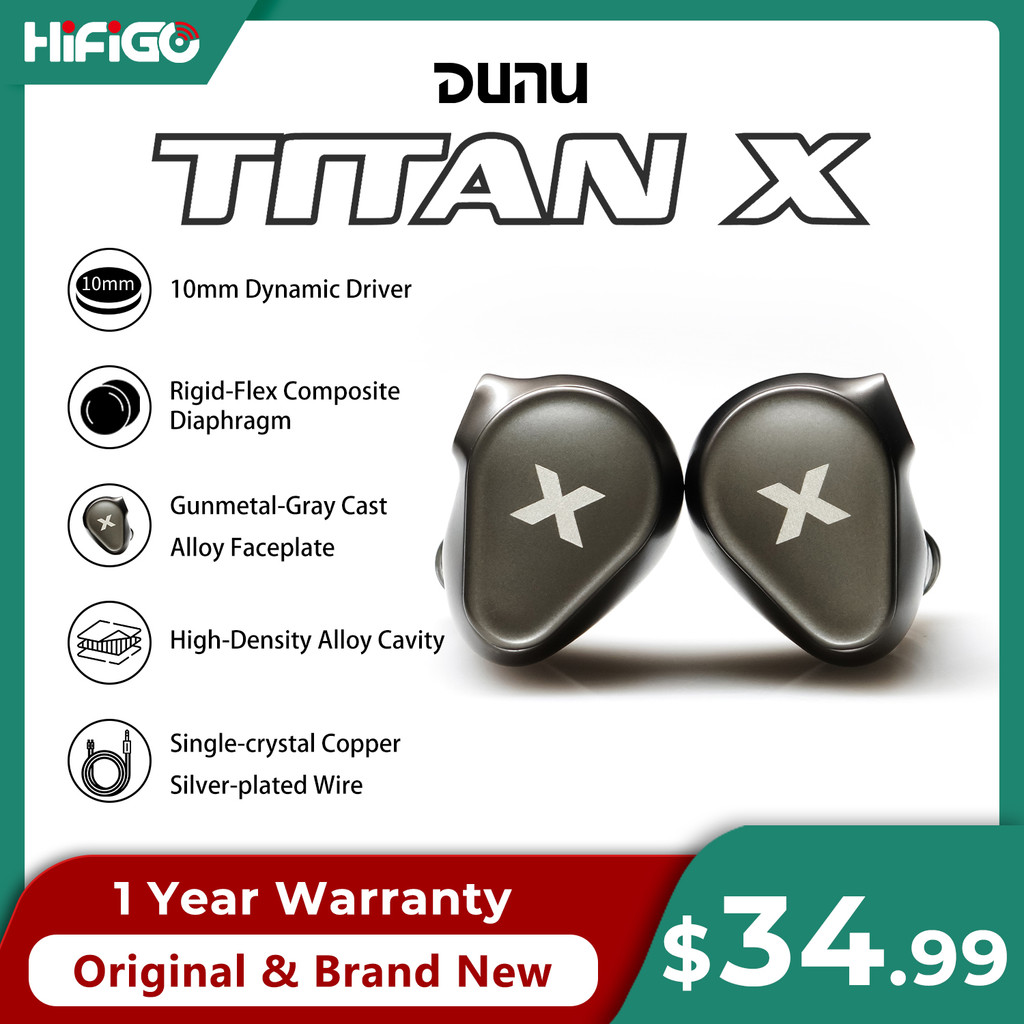 DUNU Titan X HiFi IEM Earphones Dual Magnetic Dynamic Driver Metal Alloy Housing 3.5mm/TypeC Mic