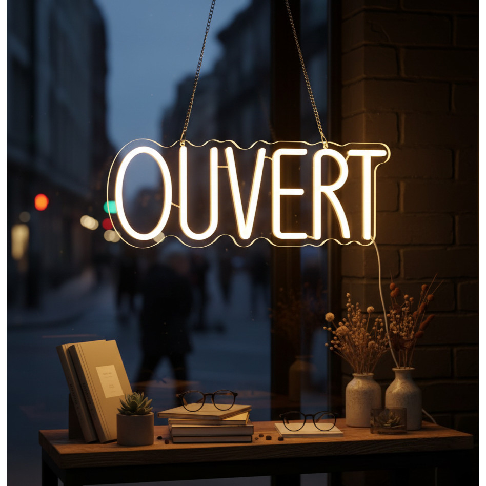 Ouvert LED USB Powered Door Sign with Dimmable Switch, Wall Decoration for OPEN Shops Dner Shop