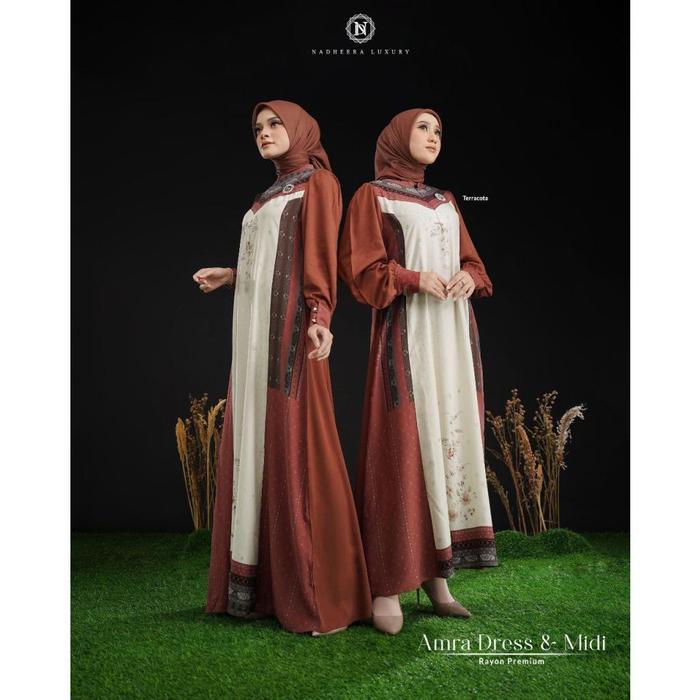 [Bisa Cod] Amra Dress Midi Nadheera Luxury Gamis Rayon Premium Terbaru Nadhera Arma
