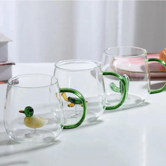 Gelas Kaca Kreatif Karakter 3D Kartun Binatang Fauna Lucu Unik 400 ML