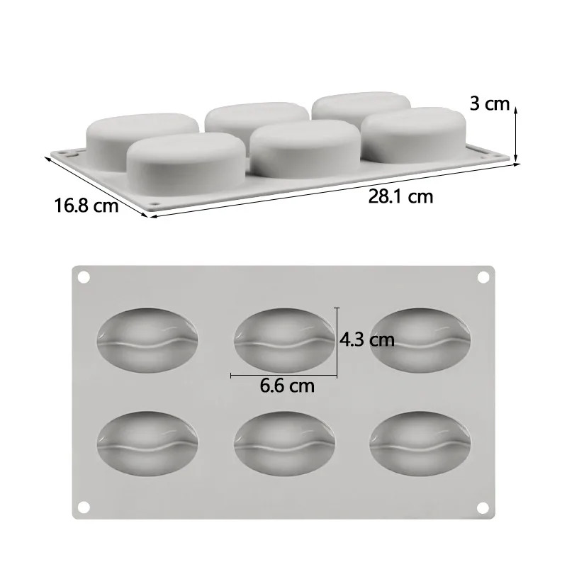6 Cavities 3D Coffee Bean Silicone Ice Cube Mold Beans Mould Candy Fondant Mousse Cake Milk
