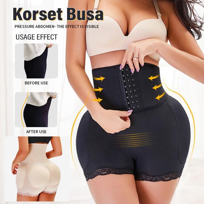 High Waist Short Korset Busa Pantat Dan Pinggul Seamless Korset Pelangsing Perut Buncit *