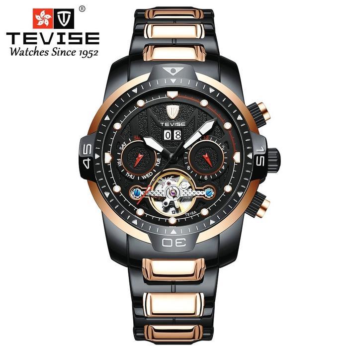 Jam Tangan Pria Eksklusif Full Automatic Tevise Chronograph Tourbillion Original Stainless Steel