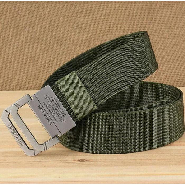 Arfan Five Brother's - Ikat Pinggang Pria Bahan Nylon - Doubel Metal Gesper Hijau Hitam Kanvas