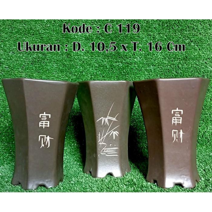 pot bonsai keramik segi 6 cascade ukuran mame C119
