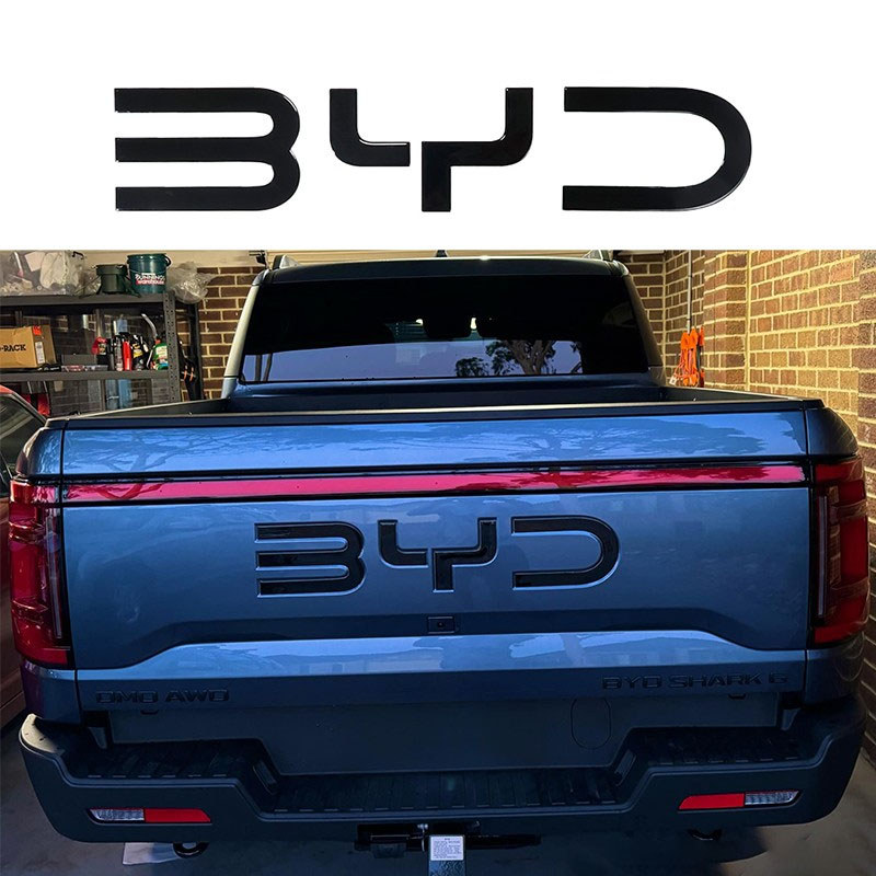 For BYD Shark 6 Trunk Standard 3D Badge Logo Sticker Glossy Black Sticker Decoration Automobiles