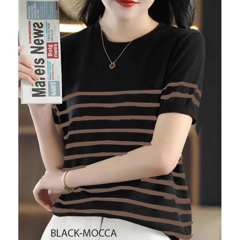 Sweater Lengan Pendek Stripe Blaster Wanita Knitwear