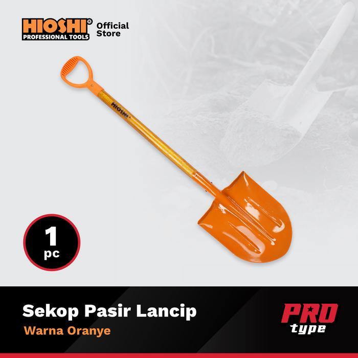 HIOSHI /HST003A/Sekop/LANCIP/Pasir/Tanah/Baja/Gagang Kayu/ORANYE TULANG - PRO