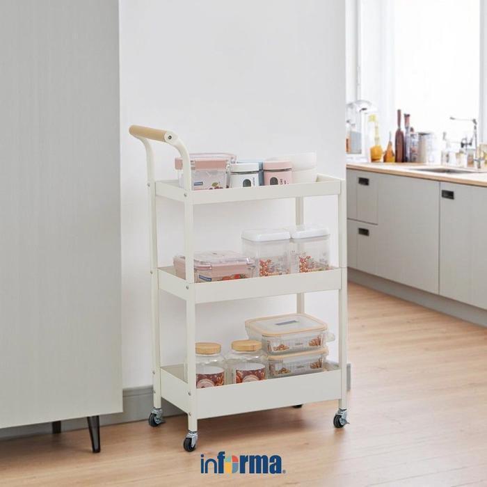 Informa Zerone Rak Troli Dapur 3 Tingkat - Putih/Gold Penyimpanan Makanan Organizer Bumbu Rak Dorong