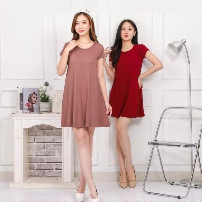 Basic Dress Wanita Casual - Mola Swingdress Daster Kaos Polos Pendek *
