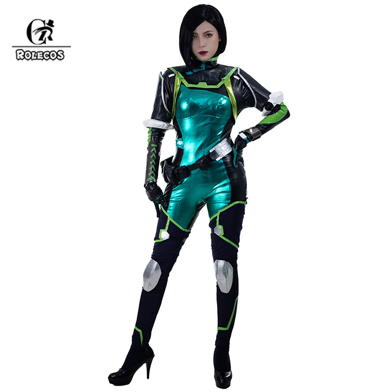 . Rolecos Game Valorant Viper Cosplay Costume Women Green -